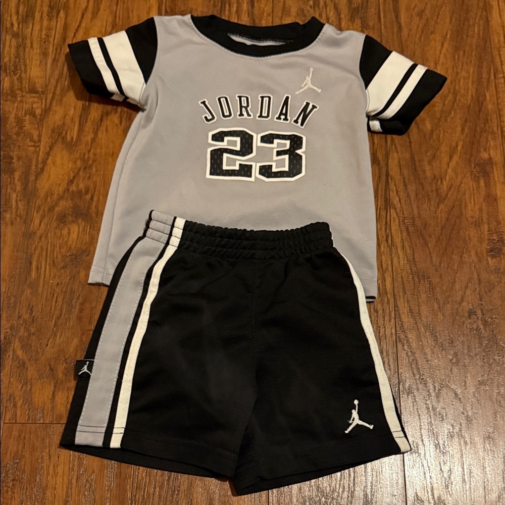 Jordan Kids Gray and Black Tee with Shorts